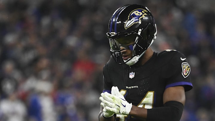 Sep 29, 2024; Baltimore, Maryland, USA; Baltimore Ravens cornerback Marlon Humphrey (44) takes a moment during the second half against the Buffalo Bills at M&T Bank Stadium. Mandatory Credit: Tommy Gilligan-Imagn Images Sep 29, 2024; Baltimore, Maryland, USA; Baltimore Ravens cornerback Marlon Humphrey (44) takes a moment during the second half against the Buffalo Bills at M&T Bank Stadium. Mandatory Credit: Tommy Gilligan-Imagn Images