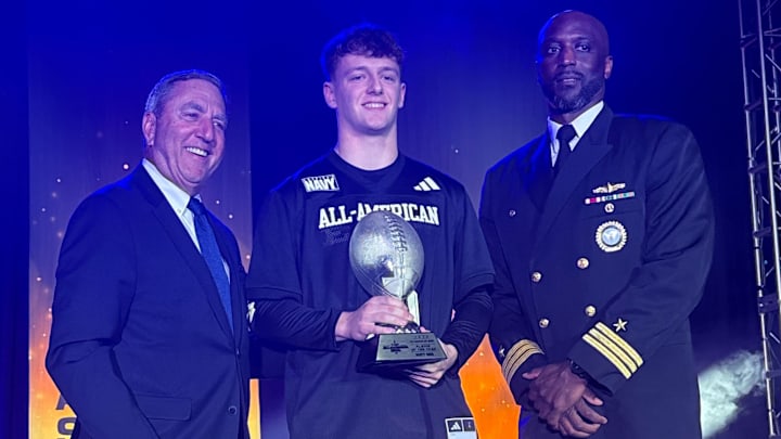 Matt Sieg, middle, was named the Overall Player of the Year at the Navy All-American Bowl awards ceremony on Friday at the Henry B. Gonzalez Convention Center in San Antonio, Texas