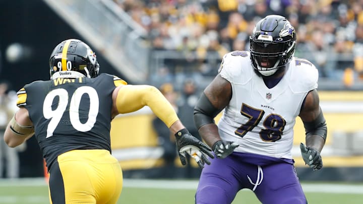 Dec 11, 2022; Pittsburgh, Pennsylvania, USA;  Baltimore Ravens offensive tackle Morgan Moses (78)