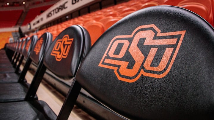 Nov 20, 2023; Stillwater, Oklahoma, USA; Empty court side seats are seen prior to the game between Nov 20, 2023; Stillwater, Oklahoma, USA; Empty court side seats are seen prior to the game between