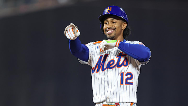 May 27, 2025; New York City, New York, USA; New York Mets shortstop Francisco Lindor (12) reacts after hitting a double during the sixth inning against the Chicago White Sox at Citi Field. Mandatory Credit: Vincent Carchietta-Imagn Images May 27, 2025; New York City, New York, USA; New York Mets shortstop Francisco Lindor (12) reacts after hitting a double during the sixth inning against the Chicago White Sox at Citi Field. Mandatory Credit: Vincent Carchietta-Imagn Images
