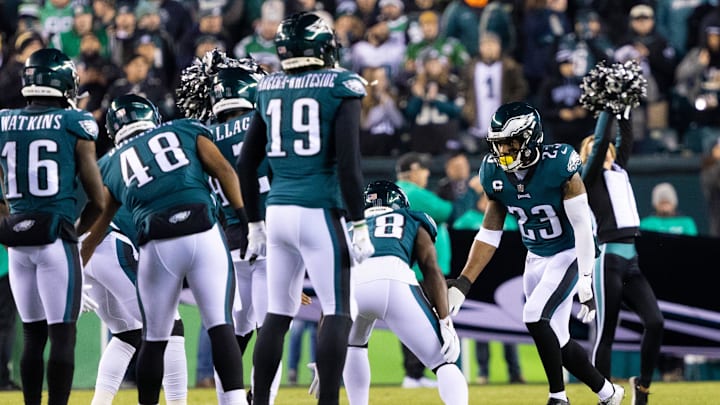 Dec 21, 2021; Philadelphia, Pennsylvania, USA; Philadelphia Eagles safety Rodney McLeod (23) is introduced before a game against the Washington Football Team at Lincoln Financial Field. Mandatory Credit: Bill Streicher-Imagn Images
