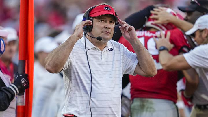 Oct 16, 2021; Athens, Georgia, USA; Georgia Bulldogs head coach Kirby Smart on the sidelines against the Kentucky Wildcats during the second half at Sanford Stadium. Mandatory Credit: Dale Zanine-Imagn Images