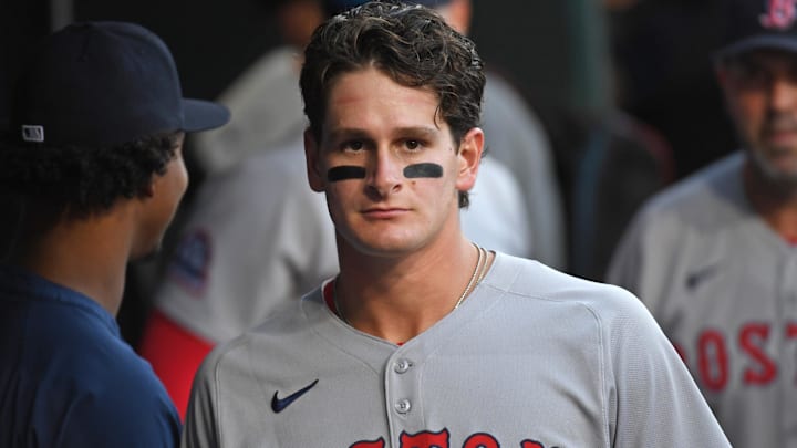 Jul 21, 2025; Philadelphia, Pennsylvania, USA; Boston Red Sox outfielder Roman Anthony (19) against the Philadelphia Phillies at Citizens Bank Park. Mandatory Credit: Eric Hartline-Imagn Images