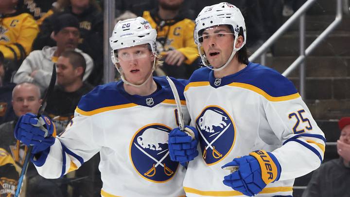 Buffalo Sabres defensemen Rasmus Dahlin and Owen Power Buffalo Sabres defensemen Rasmus Dahlin and Owen Power