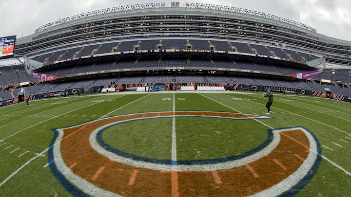 Oct 28, 2018; Chicago, IL, USA; The Chicago Bears logo is seen prior to a game against the New York