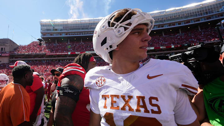 Texas Longhorns quarterback Arch Manning leaves the field against the Ohio State Buckeyes.