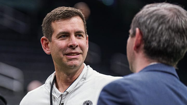 Feb 6, 2025; Boston, Massachusetts, USA; Boston Celtics general manager Brad Stevens on the court before the start of the game against the Dallas Mavericks at TD Garden. Mandatory Credit: David Butler II-Imagn Images