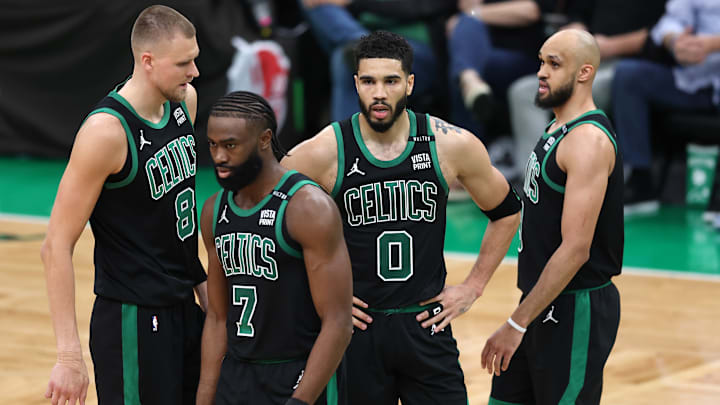 Boston Celtics, NBA Trade Rumors, Shams Charania, Kristaps Porzingis, Jaylen Brown, Jayson Tatum, Derrick White, Jrue Holiday