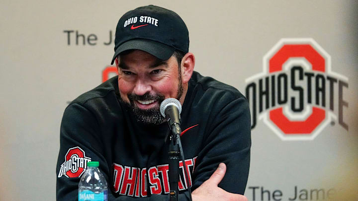 Ohio State Buckeyes head coach Ryan Day talks to media following the NCAA football game against the Michigan Wolverines at Michigan Stadium in Ann Arbor, Mich. on Nov. 29, 2025. Ohio State won 27-9. Ohio State Buckeyes head coach Ryan Day talks to media following the NCAA football game against the Michigan Wolverines at Michigan Stadium in Ann Arbor, Mich. on Nov. 29, 2025. Ohio State won 27-9.