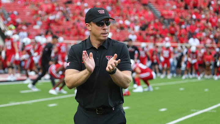 Aug 30, 2025; Lubbock, Texas, USA;  Texas Tech Red Raiders defensive coordinator Shiel Wood on the field before the game against the Arkansas-Pine Bluff Golden Lions at Jones AT&T Stadium. Mandatory Credit: Michael C. Johnson-Imagn Images