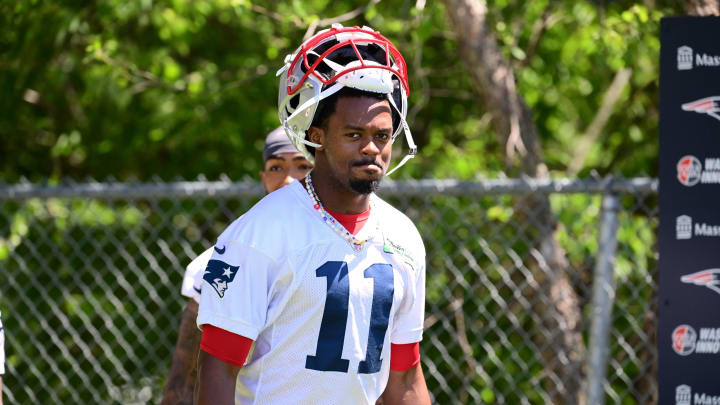 Jun 10, 2024; Foxborough, MA, USA; New England Patriots wide receiver Tyquan Thornton (11) walks to the practice fields for minicamp at Gillette Stadium. Mandatory Credit: Eric Canha-USA TODAY Sports Jun 10, 2024; Foxborough, MA, USA; New England Patriots wide receiver Tyquan Thornton (11) walks to the practice fields for minicamp at Gillette Stadium. Mandatory Credit: Eric Canha-USA TODAY Sports