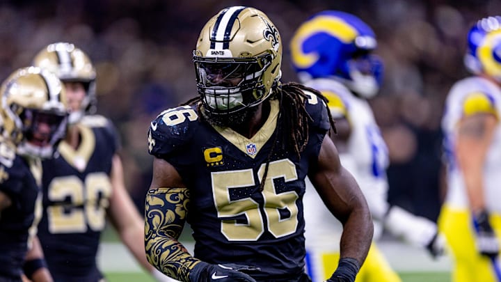 Dec 1, 2024; New Orleans, Louisiana, USA; New Orleans Saints linebacker Demario Davis (56) looks on again the Los Angeles Rams during the second half at Caesars Superdome. Mandatory Credit: Stephen Lew-Imagn Images Dec 1, 2024; New Orleans, Louisiana, USA; New Orleans Saints linebacker Demario Davis (56) looks on again the Los Angeles Rams during the second half at Caesars Superdome. Mandatory Credit: Stephen Lew-Imagn Images