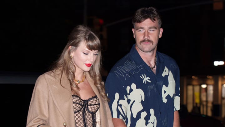 Taylor Swift and Travis Kelce are seen on October 11, 2024 in New York City. 