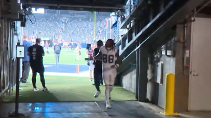CeeDee Lamb jogs into the tunnel at Metlife Stadium following the Dallas Cowboys' 20-15 win over the New York Giants on Thursday. 