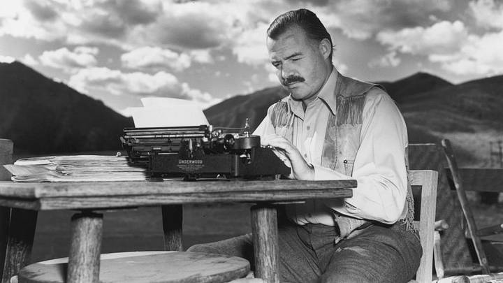 Ernest Hemingway typing on a typewriter in Idaho in 1939. Ernest Hemingway typing on a typewriter in Idaho in 1939.