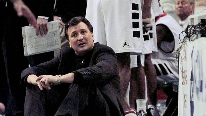 March 14, 1999: UC coach Bob Huggins sits on the floor after disagreeing with a call against the Bearcats in the second half .The Temple Owls beat the Cincinnati Bearcats 64-54 in the NCAA East second round game at the Fleet Center in Boston.