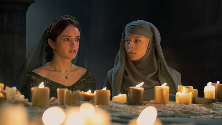 Olivia Cooke as Alicent Hightower and Emma D’Arcy as Rhaenyra Targaryen in House of the Dragon season 2. 
