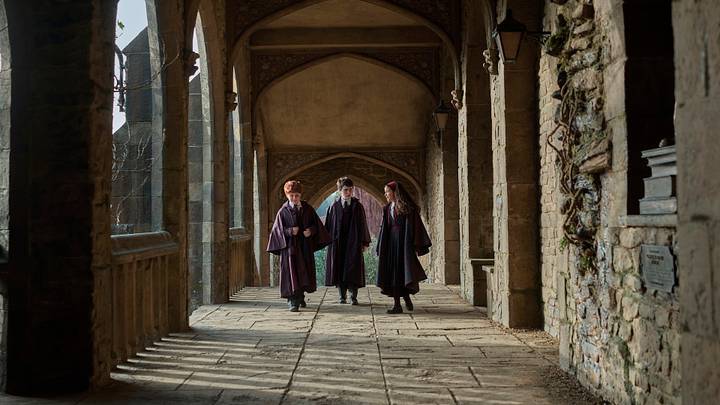 Alastair Stout (Ron Weasley), Dominic McLaughlin (Harry Potter), and Arabella Stanton (Hermione Granger) in Harry Potter and the Philosopher’s Stone. Photograph by Aidan Monaghan/HBO. Alastair Stout (Ron Weasley), Dominic McLaughlin (Harry Potter), and Arabella Stanton (Hermione Granger) in Harry Potter and the Philosopher’s Stone. Photograph by Aidan Monaghan/HBO.