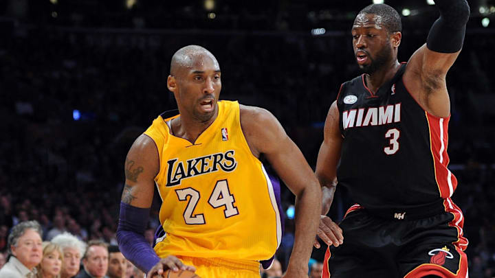 January 17, 2013; Los Angeles, CA, USA; Miami Heat shooting guard Dwyane Wade (3) guards Los Angeles Lakers shooting guard Kobe Bryant (24) in the second half of the game at the Staples Center. Heat won 99-90. Mandatory Credit: Jayne Kamin-Oncea-Imagn Images January 17, 2013; Los Angeles, CA, USA; Miami Heat shooting guard Dwyane Wade (3) guards Los Angeles Lakers shooting guard Kobe Bryant (24) in the second half of the game at the Staples Center. Heat won 99-90. Mandatory Credit: Jayne Kamin-Oncea-Imagn Images