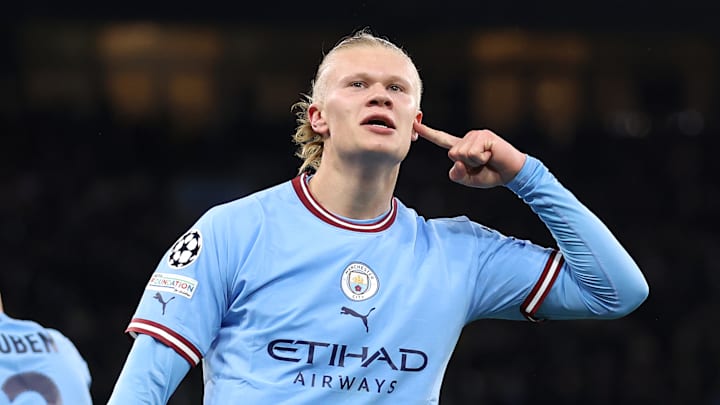 Erling Haaland celebra su gol con el City ante el Bayern.