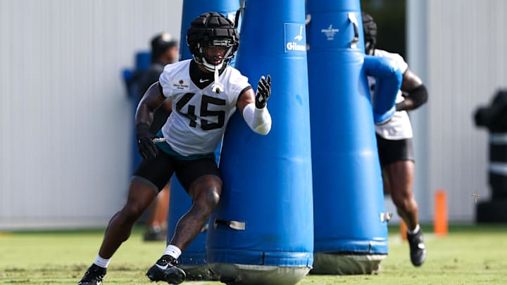 Jul 27, 2023; Jacksonville, FL, USA;  Jacksonville Jaguars linebacker K'Lavon Chaisson (45).