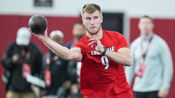 Louisville quarterback Tyler Shough during Pro Day at the UofL Football's Trager Indoor Practice Facility Tuesday, March 25, 2025.