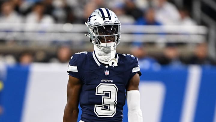 Dec 4, 2025; Detroit, Michigan, USA; Dallas Cowboys wide receiver George Pickens (3) during the first half against the Detroit Lions at Ford Field. Mandatory Credit: Lon Horwedel-Imagn Images
