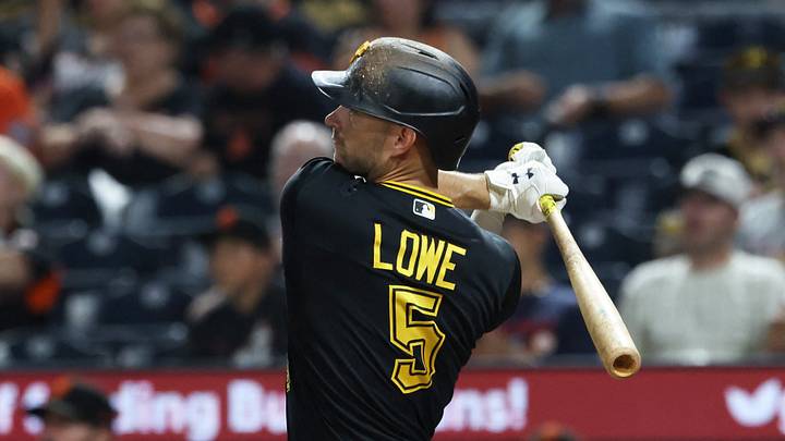 Sep 1, 2026; Pittsburgh, Pennsylvania, USA; Pittsburgh Pirates second baseman Brandon Lowe (5) hits a solo home run against the San Francisco Giants during the seventh inning at PNC Park. Mandatory Credit: Charles LeClaire-Imagn Images Sep 1, 2026; Pittsburgh, Pennsylvania, USA; Pittsburgh Pirates second baseman Brandon Lowe (5) hits a solo home run against the San Francisco Giants during the seventh inning at PNC Park. Mandatory Credit: Charles LeClaire-Imagn Images