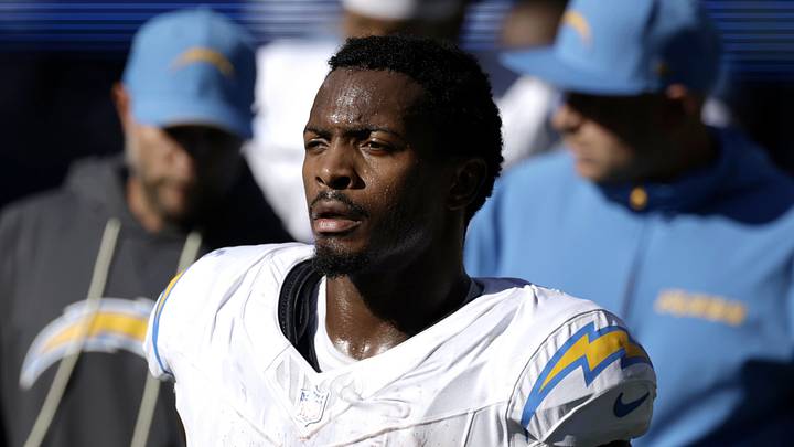 Oct 4, 2026; Seattle, Washington, USA;  Los Angeles Chargers running back Kimani Vidal (28) is seen during halftime against the Seattle Seahawks at Lumen Field.  Mandatory Credit: Joe Nicholson-Imagn Images