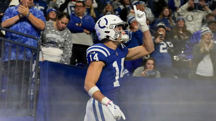Indianapolis Colts wide receiver Alec Pierce (14) takes the field Sunday, Jan. 5, 2025, before a game against the Jacksonville Jaguars at Lucas Oil Stadium in Indianapolis. Indianapolis Colts wide receiver Alec Pierce (14) takes the field Sunday, Jan. 5, 2025, before a game against the Jacksonville Jaguars at Lucas Oil Stadium in Indianapolis.