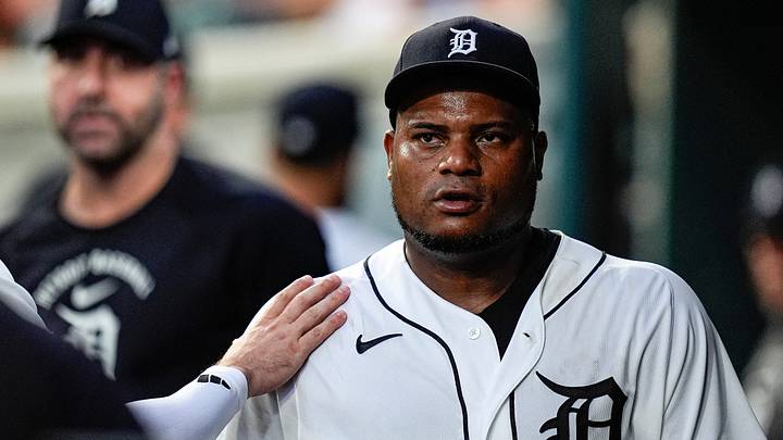 Detroit Tigers pitcher Framber Valdez (59) walks into the dugout after pitching change. Credit Detroit Tigers pitcher Framber Valdez (59) walks into the dugout after pitching change. Credit