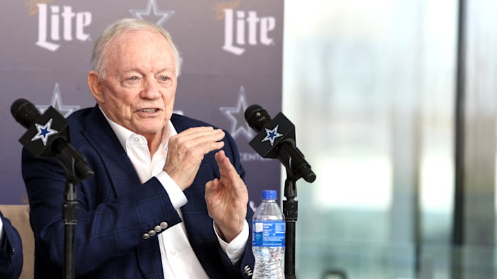  Dallas Cowboys owner Jerry Jones speaks to the media at a press conference.