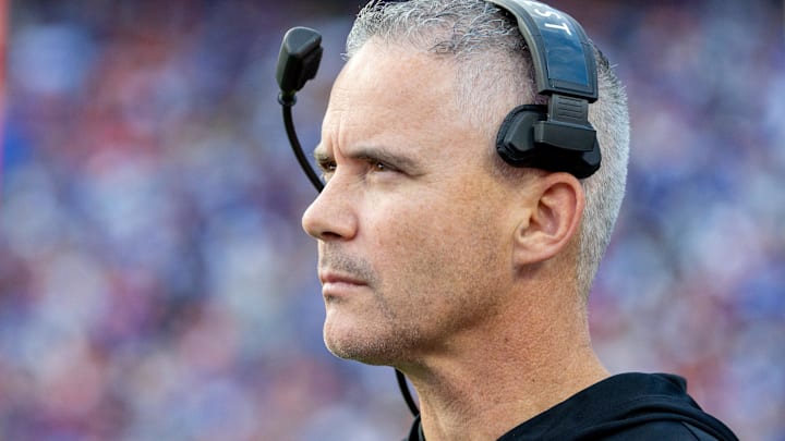 Nov 29, 2025; Gainesville, Florida, USA; Florida State Seminoles head coach Mike Norvell walks the sidelines during the first quarter against the Florida Gators at Ben Hill Griffin Stadium. Mandatory Credit: Bob Kupbens-Imagn Images