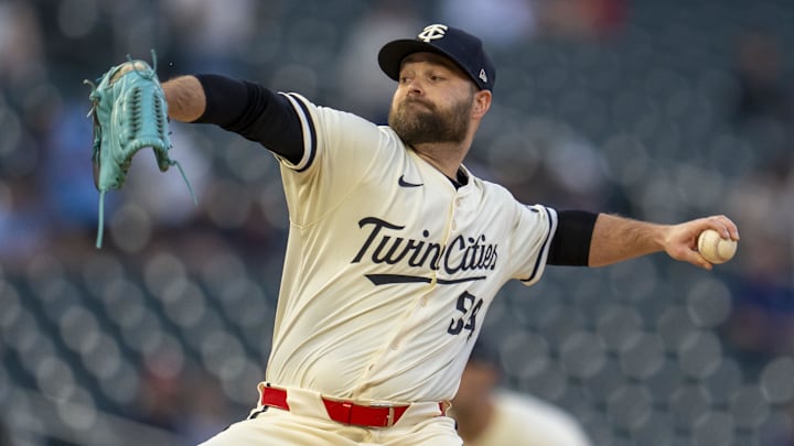 May 7, 2025; Minneapolis, Minnesota, USA; Minnesota Twins relief pitcher Danny Coulombe (54) delivers a pitch against the Baltimore Orioles in the fifth inning at Target Field.
