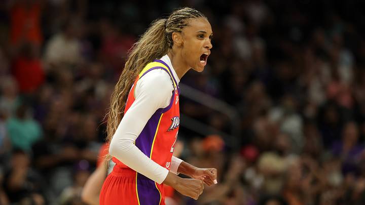 Aug 1, 2026; Phoenix, Arizona, USA; Phoenix Mercury forward DeWanna Bonner (24) celebrates against the New York Liberty in the first half at Mortgage Matchup Center. Mandatory Credit: Mark J. Rebilas-Imagn Images Aug 1, 2026; Phoenix, Arizona, USA; Phoenix Mercury forward DeWanna Bonner (24) celebrates against the New York Liberty in the first half at Mortgage Matchup Center. Mandatory Credit: Mark J. Rebilas-Imagn Images