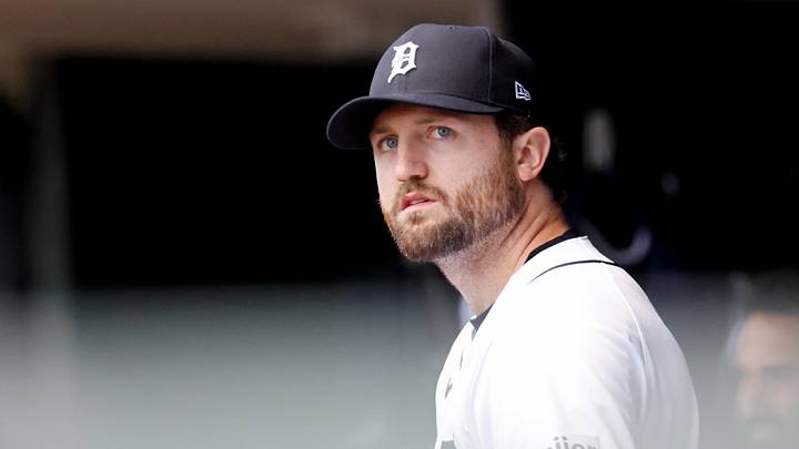 May 21, 2026; Detroit, Michigan, USA;  Detroit Tigers pitcher Casey Mize (12) in the dugout in the first inning against the Cleveland Guardians at Comerica Park. Mandatory Credit: Rick Osentoski-Imagn Images