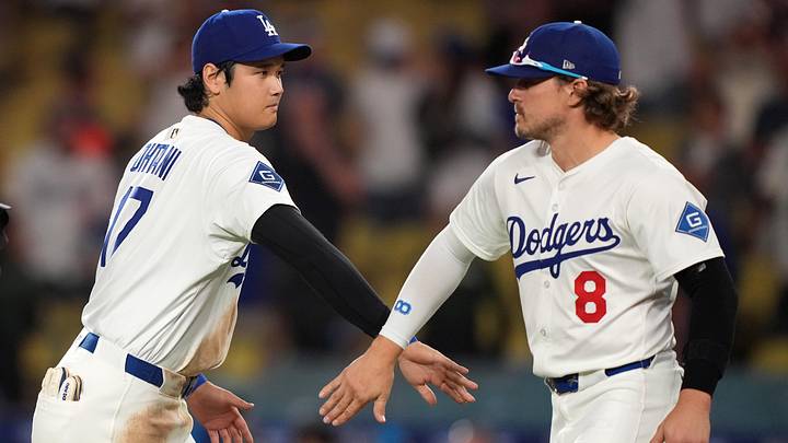 Sep 9, 2025; Los Angeles, California, USA; Los Angeles Dodgers designated hitter Shohei Ohtani (17) and first baseman Kike Hernandez (8) celebrate after the game against the Colorado Rockies at Dodger Stadium. Mandatory Credit: Kirby Lee-Imagn Images Sep 9, 2025; Los Angeles, California, USA; Los Angeles Dodgers designated hitter Shohei Ohtani (17) and first baseman Kike Hernandez (8) celebrate after the game against the Colorado Rockies at Dodger Stadium. Mandatory Credit: Kirby Lee-Imagn Images