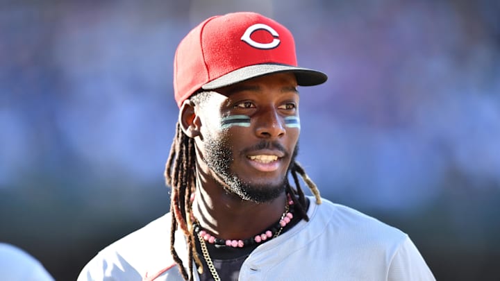 Sep 29, 2024; Chicago, Illinois, USA; Cincinnati Reds shortstop Elly De La Cruz (44) during the sixth inning against the Chicago Cubs at Wrigley Field. Mandatory Credit: Patrick Gorski-Imagn Images
