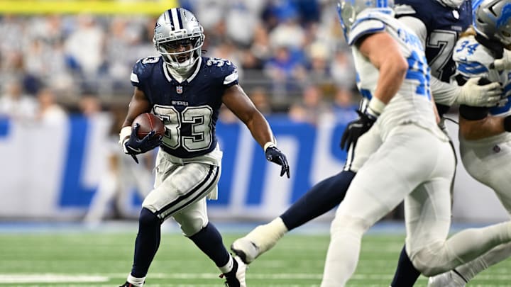 Dec 4, 2025; Detroit, Michigan, USA; Dallas Cowboys running back Javonte Williams (33) runs during the first half against the Detroit Lions at Ford Field. Mandatory Credit: Lon Horwedel-Imagn Images Dec 4, 2025; Detroit, Michigan, USA; Dallas Cowboys running back Javonte Williams (33) runs during the first half against the Detroit Lions at Ford Field. Mandatory Credit: Lon Horwedel-Imagn Images