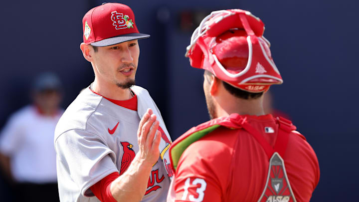 Feb 14, 2026; Jupiter, FL, USA; St. Louis Cardinals pitcher Riley O'Brien (61) shakes hands with catcher Leonardo Bernal (13) during a spring training workout at Roger Dean Chevrolet Stadium. Mandatory Credit: Sam Navarro-Imagn Images Feb 14, 2026; Jupiter, FL, USA; St. Louis Cardinals pitcher Riley O'Brien (61) shakes hands with catcher Leonardo Bernal (13) during a spring training workout at Roger Dean Chevrolet Stadium. Mandatory Credit: Sam Navarro-Imagn Images