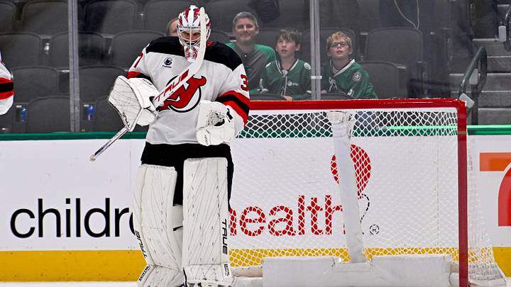 Oct 27, 2026; Dallas, Texas, USA; New Jersey Devils goaltender Connor Hellebuyck (37) celebrates after the Devils defeat the Dallas Stars at the American Airlines Center. Mandatory Credit: Jerome Miron-Imagn Images Oct 27, 2026; Dallas, Texas, USA; New Jersey Devils goaltender Connor Hellebuyck (37) celebrates after the Devils defeat the Dallas Stars at the American Airlines Center. Mandatory Credit: Jerome Miron-Imagn Images
