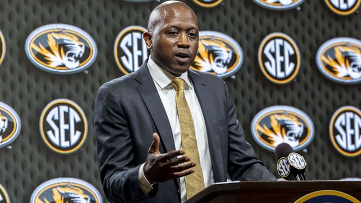 Missouri Tigers head coach Dennis Gates talks with the media during SEC Media Days prior to this season. Missouri Tigers head coach Dennis Gates talks with the media during SEC Media Days prior to this season.