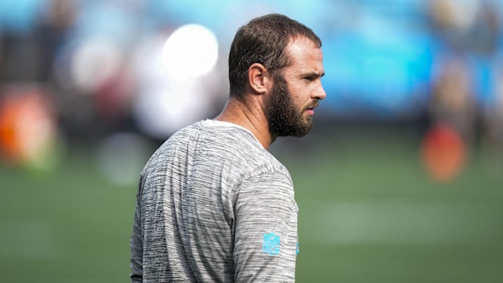 Aug 21, 2025; Charlotte, North Carolina, USA; Carolina Panthers wide receiver Hunter Renfrow (13) during pregame warmups against the Pittsburgh Steelers at Bank of America Stadium. Mandatory Credit: Jim Dedmon-Imagn Images