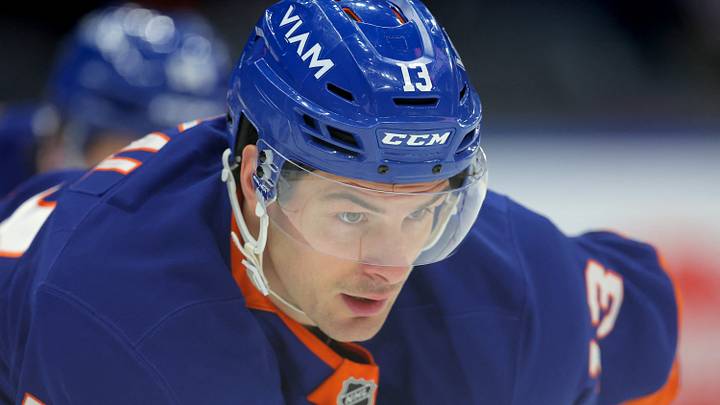 Mar 28, 2026; Elmont, New York, USA; New York Islanders center Mathew Barzal (13) skates against the Florida Panthers during the first period at UBS Arena. Mandatory Credit: Brad Penner-Imagn Images Mar 28, 2026; Elmont, New York, USA; New York Islanders center Mathew Barzal (13) skates against the Florida Panthers during the first period at UBS Arena. Mandatory Credit: Brad Penner-Imagn Images