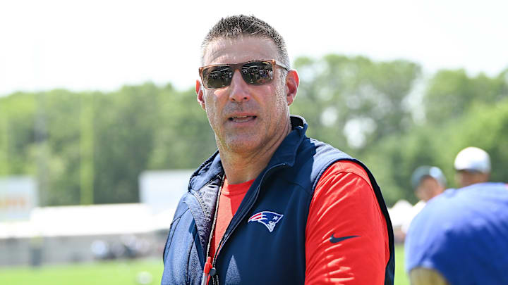 Jul 28, 2025; Foxborough, MA, USA; New England Patriots head coach Mike Vrabel leaves the practice fields after training camp at Gillette Stadium. Mandatory Credit: Eric Canha-Imagn Images