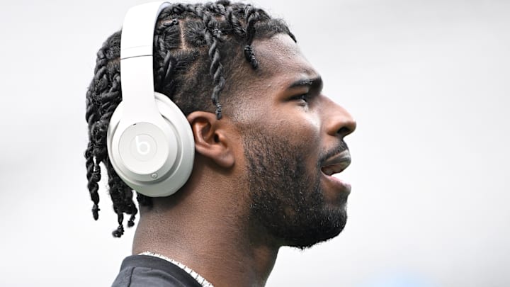Cleveland Browns quarterback Shedeur Sanders (12) before the game at Bank of America Stadium. Cleveland Browns quarterback Shedeur Sanders (12) before the game at Bank of America Stadium.
