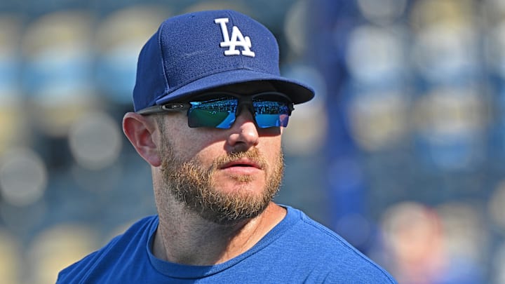 Jun 27, 2025; Kansas City, Missouri, USA; Los Angeles Dodgers third baseman Max Muncy (13) looks on during batting practice before a game against the Kansas City Royals at Kauffman Stadium. Mandatory Credit: Peter Aiken-Imagn Images Jun 27, 2025; Kansas City, Missouri, USA; Los Angeles Dodgers third baseman Max Muncy (13) looks on during batting practice before a game against the Kansas City Royals at Kauffman Stadium. Mandatory Credit: Peter Aiken-Imagn Images