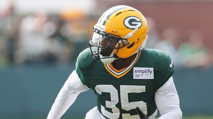 Green Bay Packers cornerback Corey Ballentine (35) participates in drills at training camp on Tuesday.