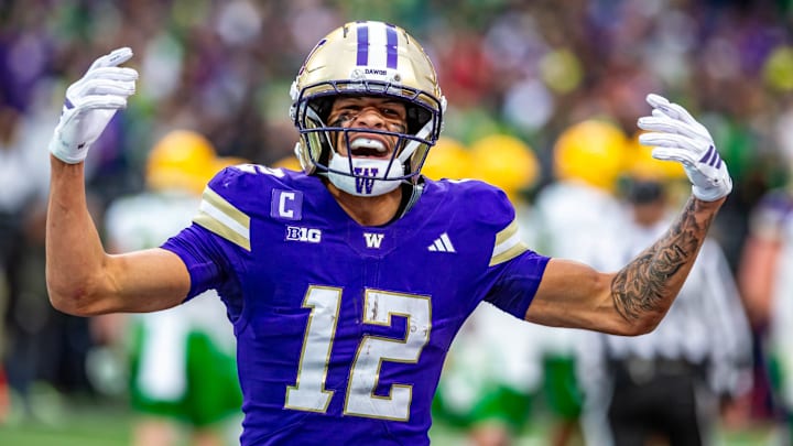 Denzel Boston celebrated a pair of touchdown catches against Oregon.